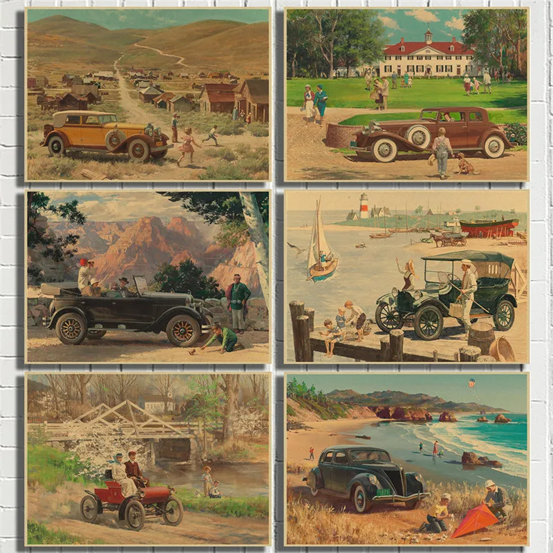 

Vintage Car Oil Painting Bar Cafe Art Home Decorative Painting Living Room Bedroom Wall Sticke