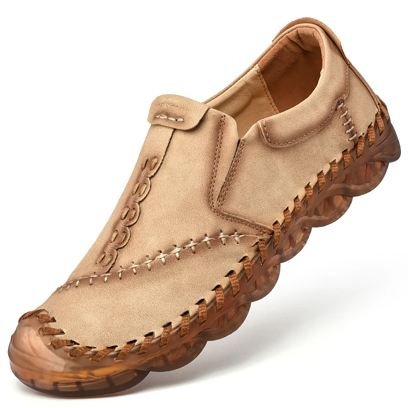 

Мужские кожаные туфли, модные кожаные дышащие удобные слипоны, Классические повседневные лоферы с прошитыми подошвами в стиле ретро