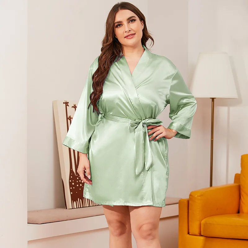 

Hot Selling Large Size Nightgowns Women's 100kg Silk Nightgown Summer Solid Color Bathrobe Home Clothes Wholesale Sleepshirts
