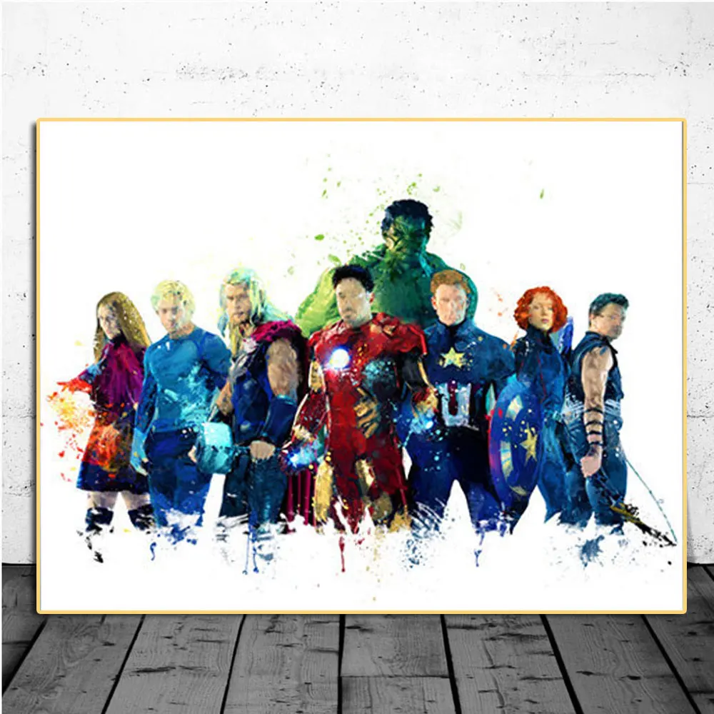 

The Avengers Watercolor Marvel Superheros Canvas Painting Print Wall Art Poster Picture Kids Bedroom Living Room Decoration