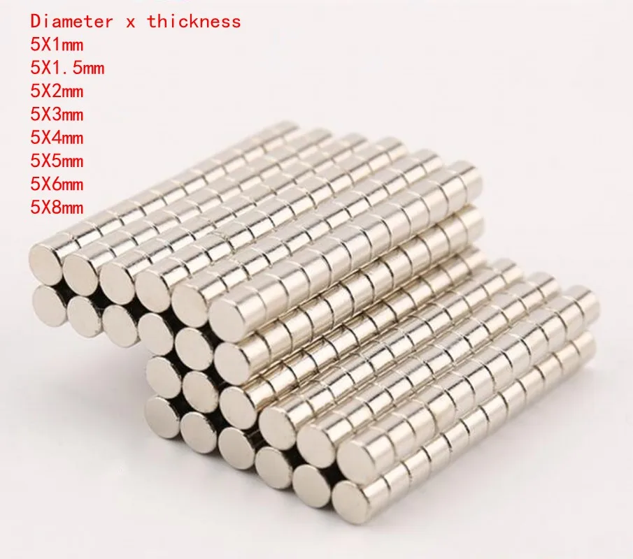 

100Pcs Small N35 Round Magnet Permanent NdFeB Super Strong Powerful Magnets 5x1 5x1.5 5x2 5x3 5x4 5x5 5x6 5x8mm Neodymium Magnet