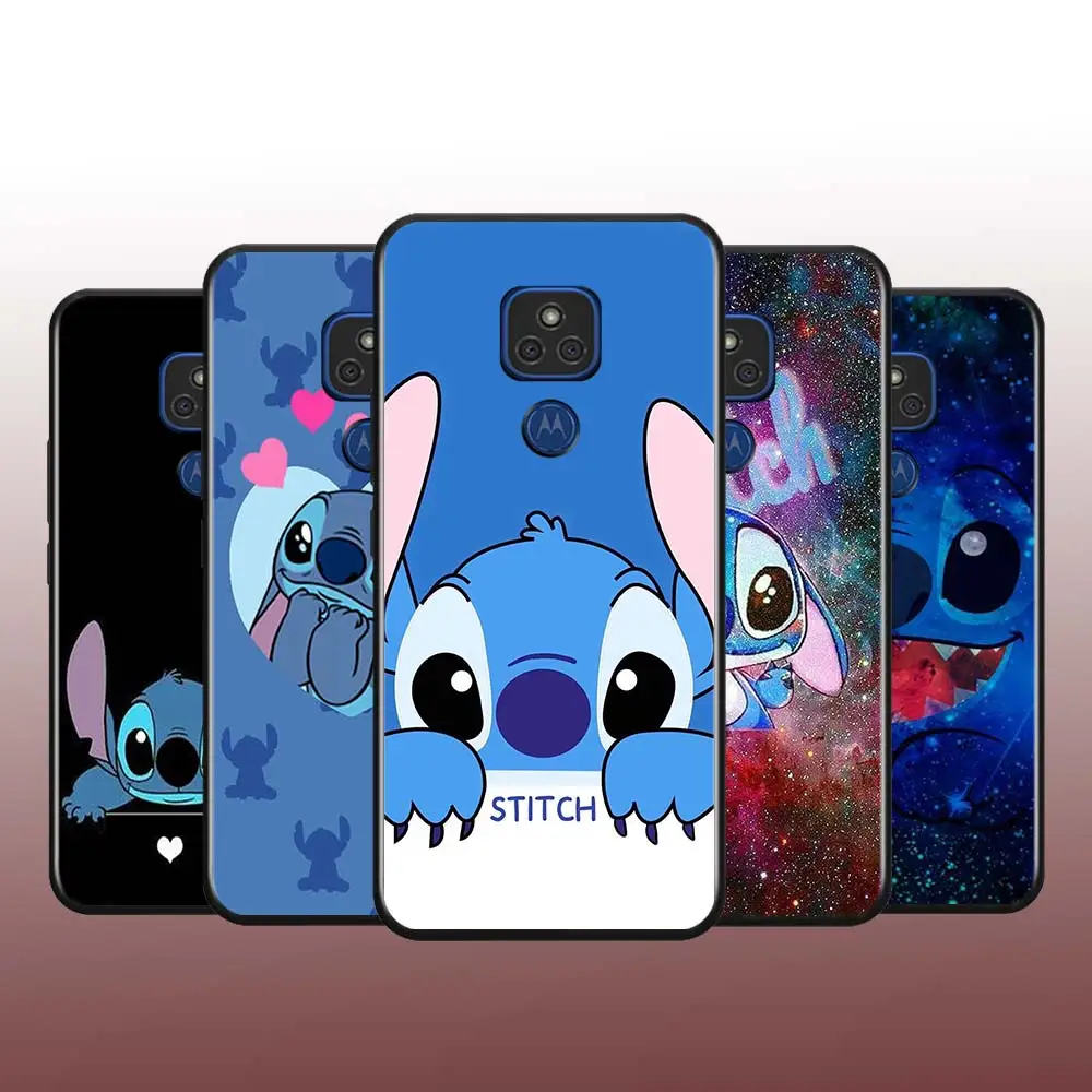 

Phone Case For Motorola E6S G9 G8 G Edge One E7 Power Lite Marco Hyper Fusion Plus Play Cartoon Stitch Black Cover