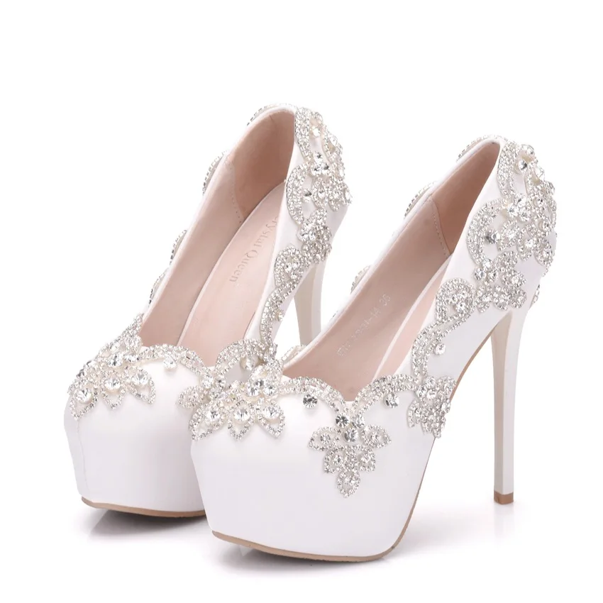 

trade plus size white rhinestone wedding shoes shoes women plus size rhinestone high heels waterproof platform with shoes