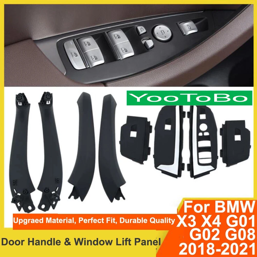 

Car Interior Door Pull Handle Black Carbon Fiber Trim Outer Cover Window Lift Switch For BMW X3 X4 G01 G02 G08 F97 F98 2018-2021