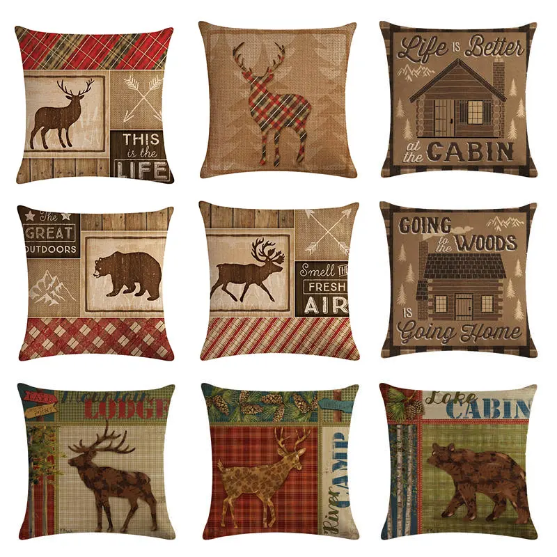 Наволочка с изображением животных оленя лося медведя яка дома 45х45см наволочки на