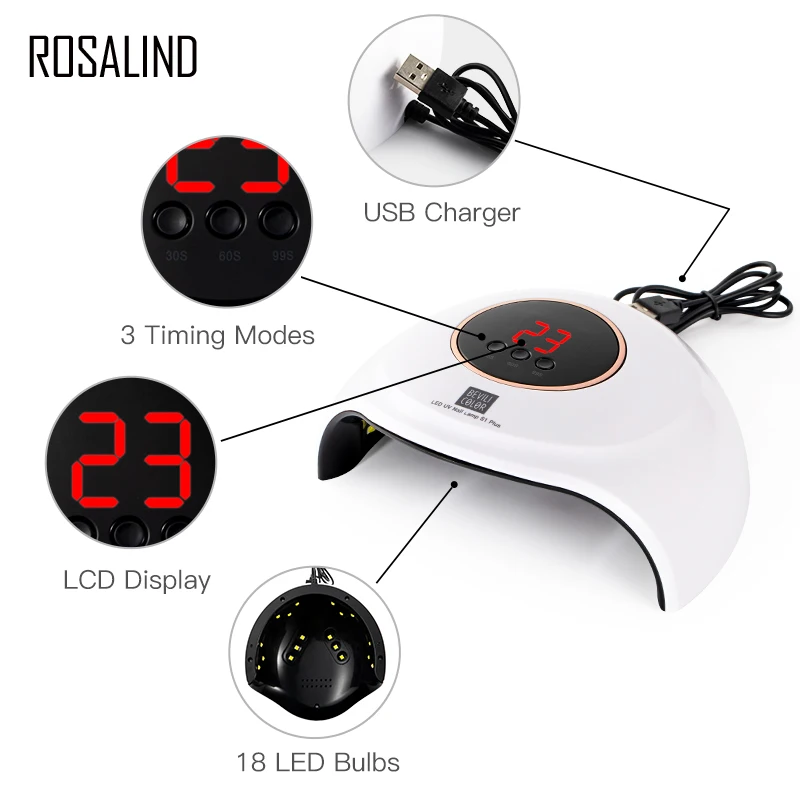 ROSALIND Gel Nail Dryer 18 Leds Lamp 36W UV Sensor 30/60/99s Timer Quick Dry Nail Gel Lamp For Drying Nails Auto Sensor Tools