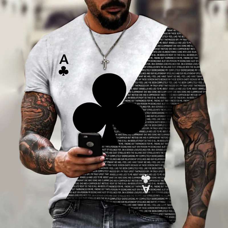 

Funny Playing Card Plum A 3D Printed Men's T-Shirt Street Trend Retro Style O-Neck Short Sleeve Men Clothing Oversized T-Shirts