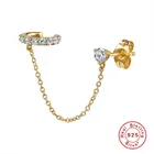 BOAKO 925 Стерлинговое серебро золото кольцо с бриллиантом Петля цепи серьги-клипсы прозрачного хрусталя Кафф с цирконием, серьги-гвоздики с пряжкой для женщин драгоценный камень