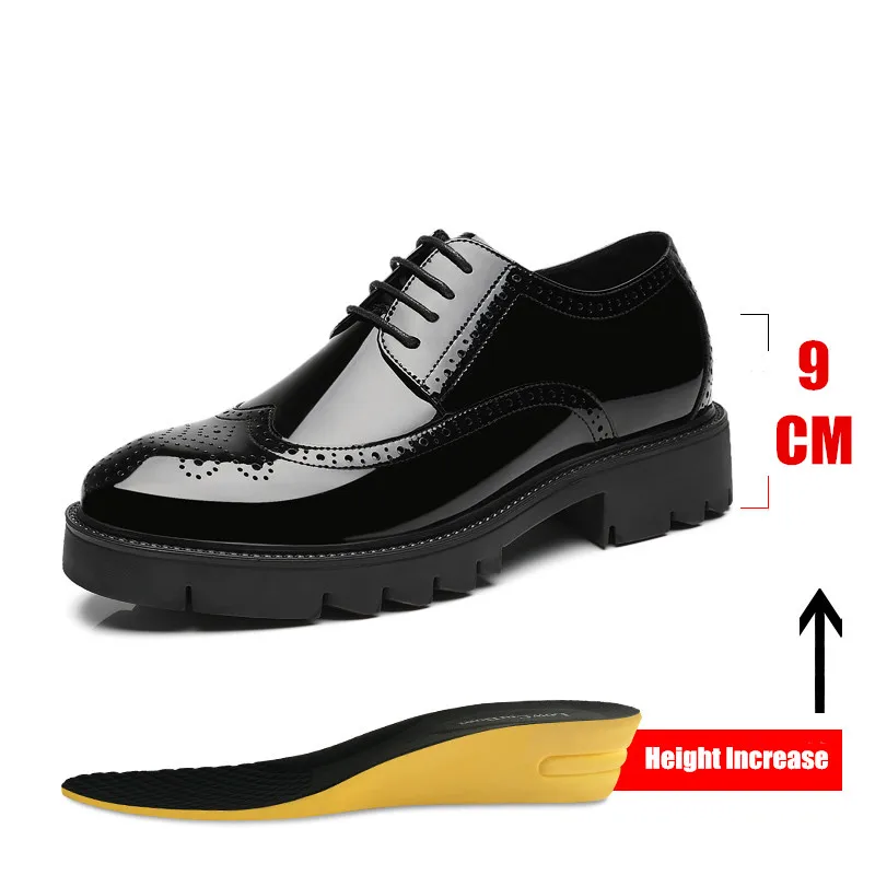 Туфли-Броги мужские из лакированной кожи увеличивающие рост 4/7/9 см | Обувь
