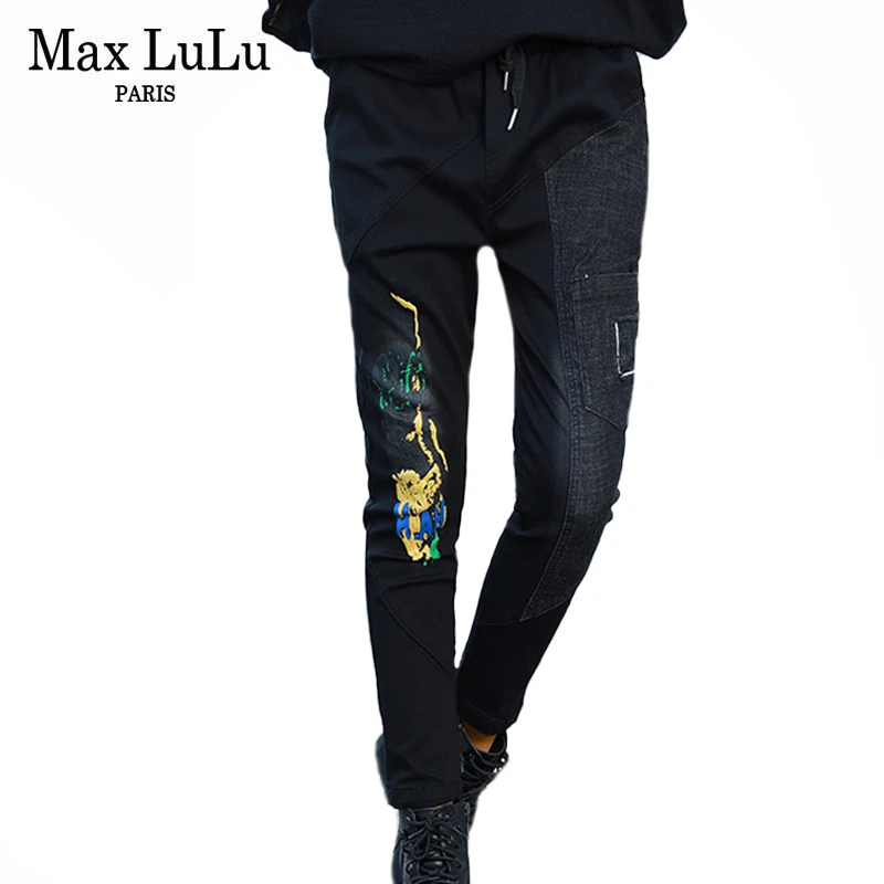 Max LuLu 2021 новые стильные китайские модные весенние Дамские Тонкие брюки с принтом
