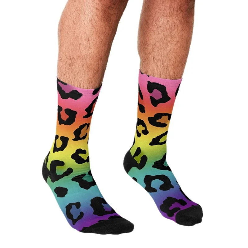 

2021 Funny Men's socks Rainbow Pride Leopard Pattern Printed hip hop Men Happy Socks cute boys street style Crazy Socks for men
