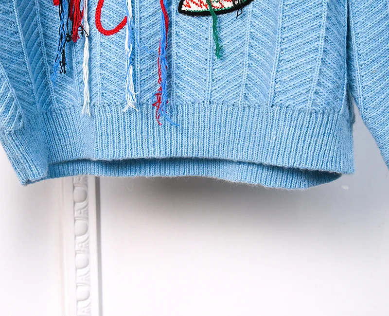 Autumn Women High quality embroidery Sweaters Fashion cartoon cat tassels pullover sweater tops C612