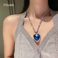 fyuan big blue heart crystal necklaces for women long chain pendant necklaces statement jewelry