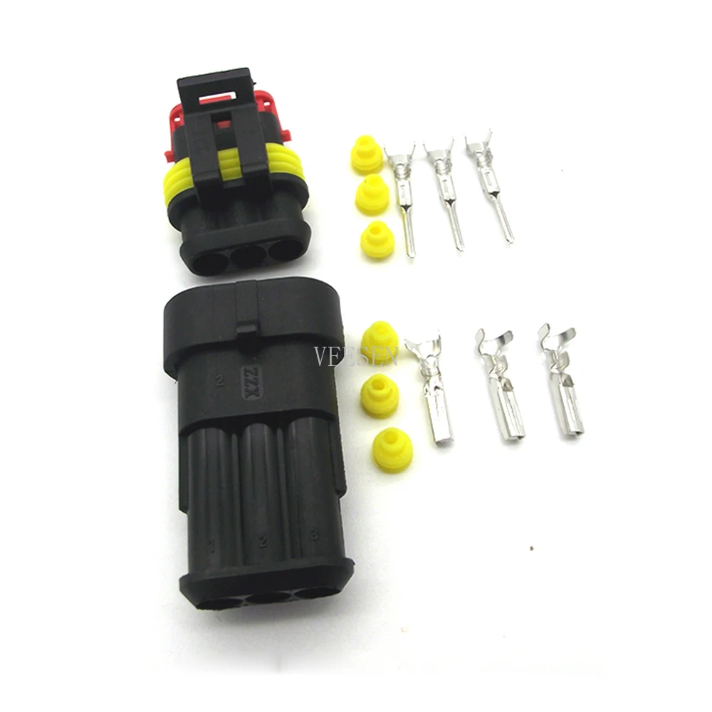 10 комплектов 3Pin AMP Водонепроницаемый Электрический автомобильный разъем SuperSeal PA66