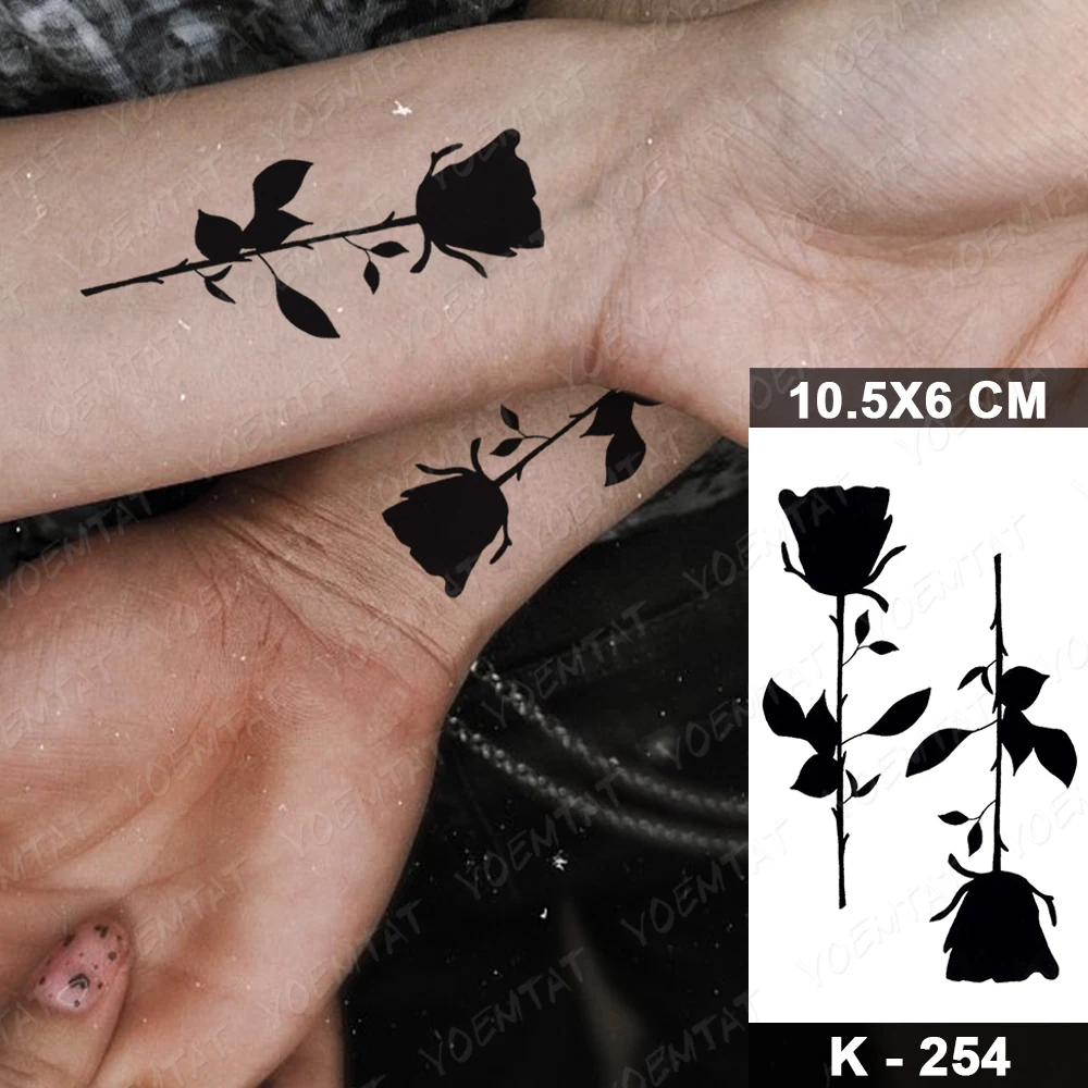 Waterproof Temporary Tattoo Sticker Female Male Black Snake Flower Rose Demon Flash Tatoo Finger Body Art Fake Tatto 2021 New