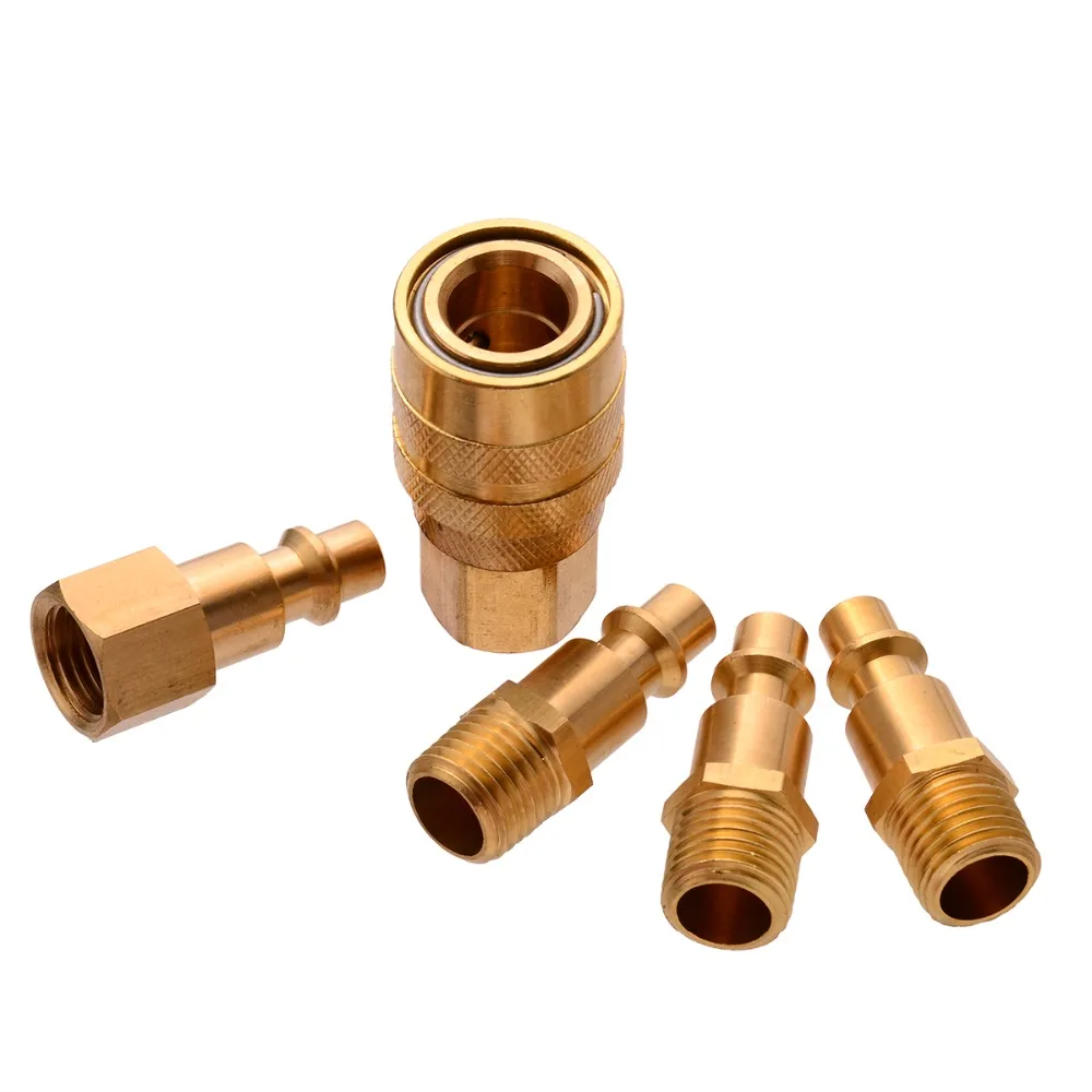 5pcs 1/4 Inch Solid Brass Quick Coupler Set Air Hose Connector Fittings NPT Plug Female Male Plugs Pneumatic Parts | Обустройство