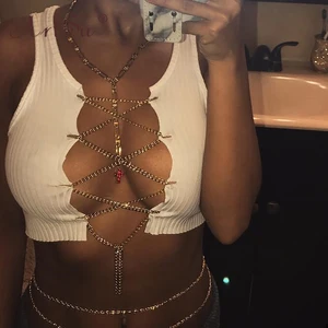 Женский топ без рукавов ArtSu, красный, черный, белый, с металлической цепочкой, на шнуровке