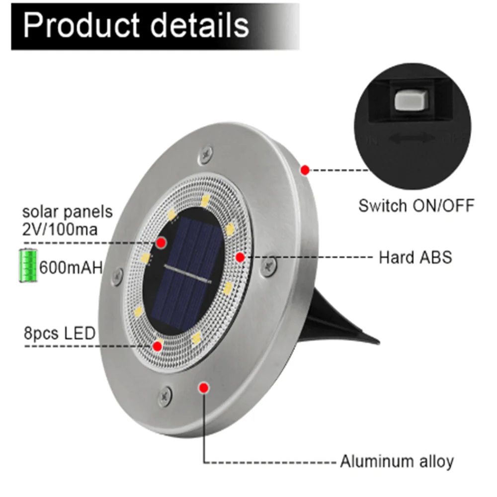 Уличный садовый светильник на солнечной батарее 8 светодисветодиодный