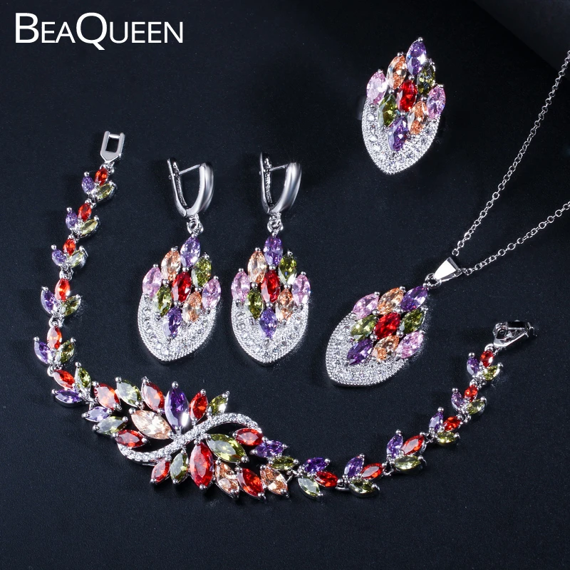 Комплект украшений из 4 предметов BeaQueen кольцо и серьги браслет с кристаллами