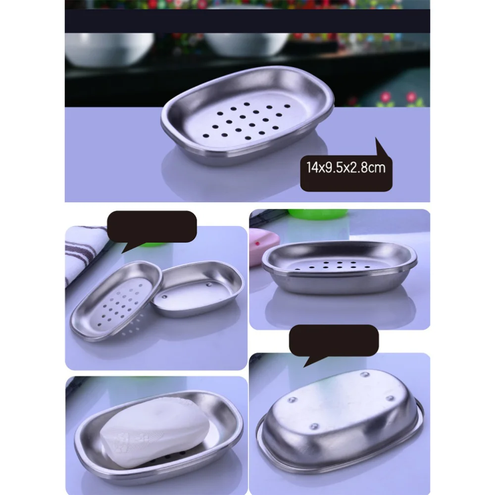 

2pcs Double Layer Stainless Steel Soap Dish Tray Double Draining Soap Box Holder for Shower Bathroom Kitchen (Oval Dot)