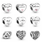 Корейские браслеты в стиле Instagram с надписью Daguther, надписью Sister, Dad, бусинами в форме сердца, подходят для оригинальных браслетов Pandora, Полые бусины в форме сердца для семьи
