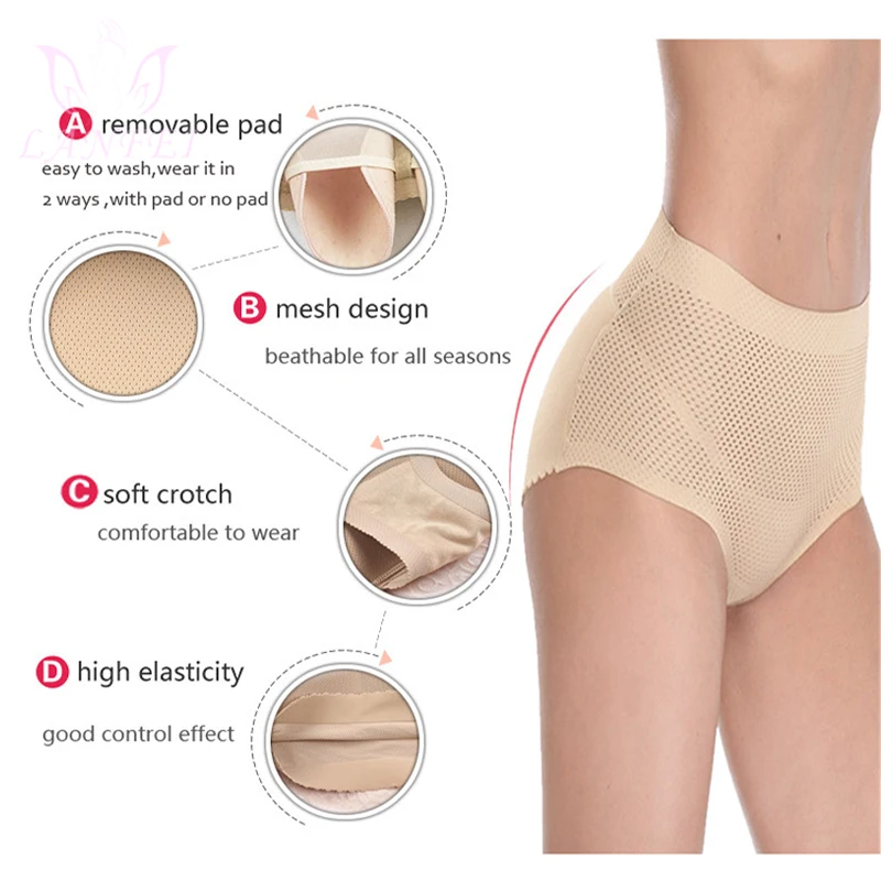 LANFEI стыковой Кнопка стеклоподъемника штаны Body Shaper трусы с эластичным поясом для Для женщин сексуальный увеличивающая подкладка для ягодиц Shapingwear дышащие нижнее белье с подкладками