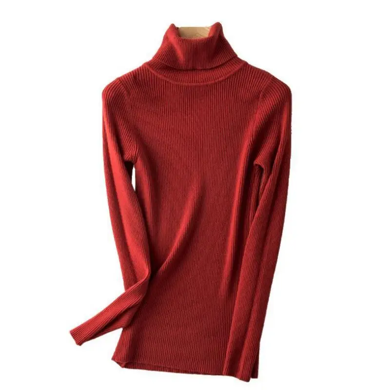 

EleeMee Knitted Sweater Turtleneck Thick Warm Women Pullover Elastic Jumpers Basic Tops Long Sleeve All-Match Size S-2Xl