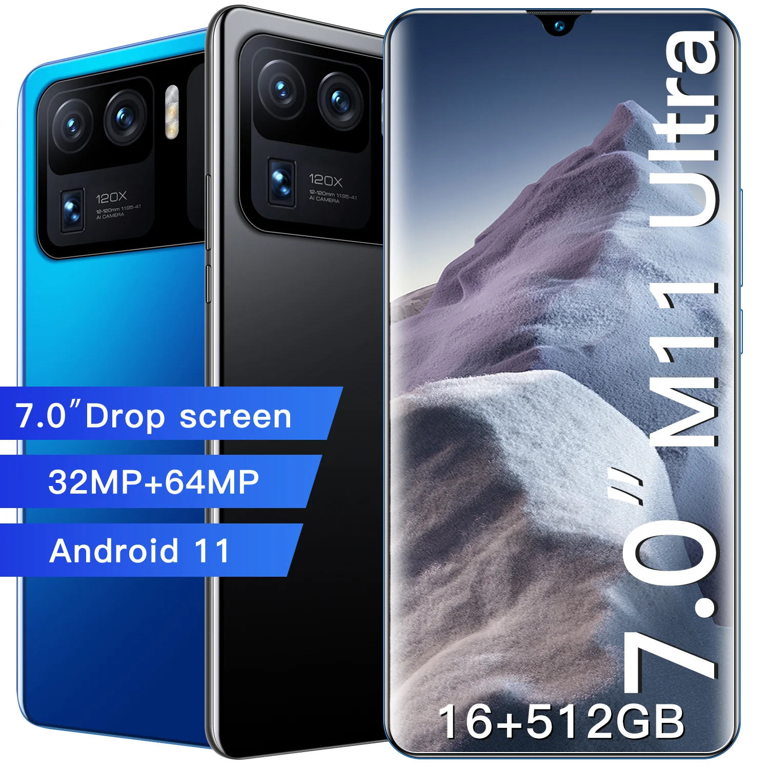 

Global Version 7.0'' M11Ultran Smartphone 16+512GB 10 Core 7200mAh 32+64MP Android 11.0 Drop Scree Face Unlock 5G Phone