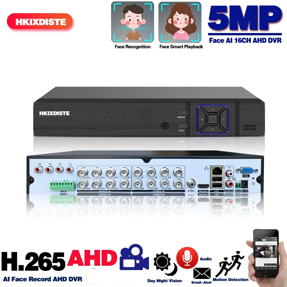 

16 Channel CCTV DVR Security Camera System 5MP XMEYE 6 in 1 AHD Hybrid DVR Recorder 16CH Digital Video Surveillance Recorder 8CH