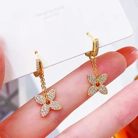 ydl korean elegant four leaf clover earrings micro inlaid zircon fashion trendy luxury stud for women wedding romantic jewelry