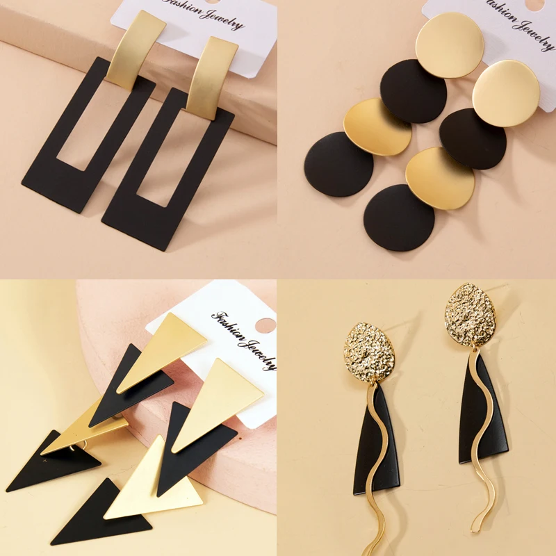 

Simple Fashion Exquisite Design Retro Matte Black Gold Metal High-End Long Geometric Dangle Drop Earrings for Women Ear Jewelry