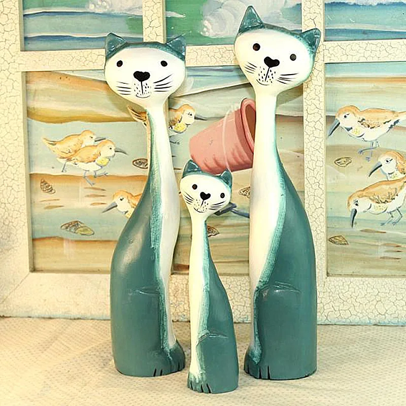 

QIQIPP 3pcs 37CM Nordic painted kitten family, home furnishings, three-piece cat, creative birthday gift