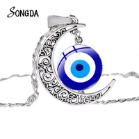 turkish evil eye moon crescent necklace for women men greek blue eye pendant clavicle necklace hamsa hand protection jewelry new