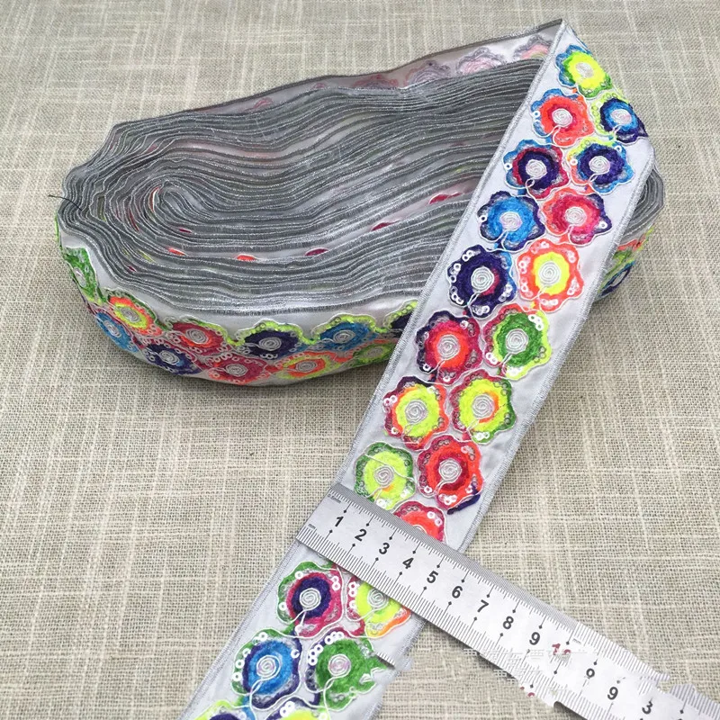 1 ярд полиэстер Цветочная кружевная отделка лента ткань вышитая аппликация