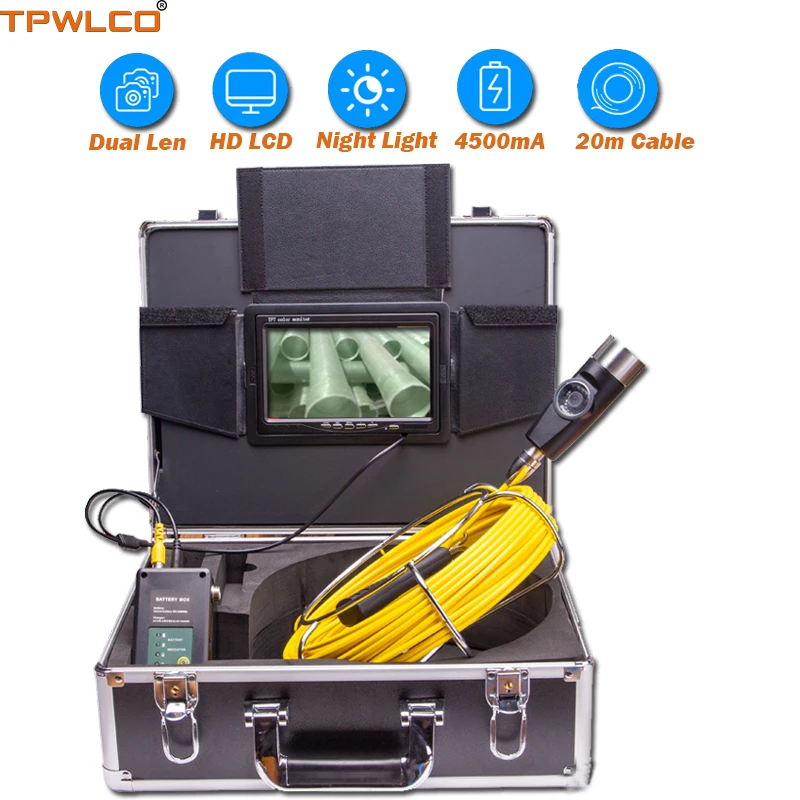 

IP68 Waterproof 42mm Endoscope Camera 7inch HD Dual Lens Pipe Inspection Camera System With 12Pcs LED Lights 20m Cable