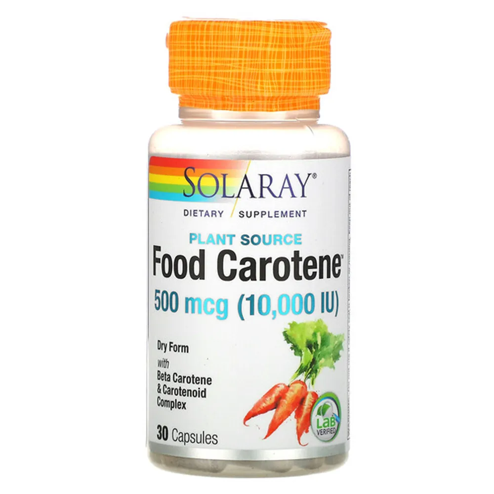 

Пищевая добавка SOLARAY, растительный источник, каротин, 500 мкг, сухая форма с бета-каротином и каротиноидом, 30 капсул/1 бутылка