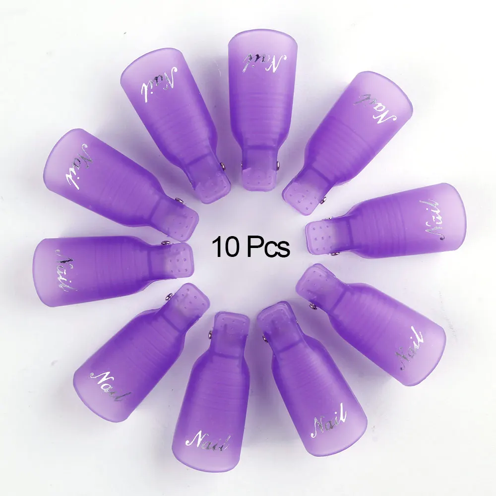 purple Горячее предложение 10 шт Пластиковый Лак для ногтей замачиваемый колпачок клипса средство для снятия УФ гель-лака обертывание инструмент для пальцев инструмент для снятия лака для ногтей - Цвет: purple