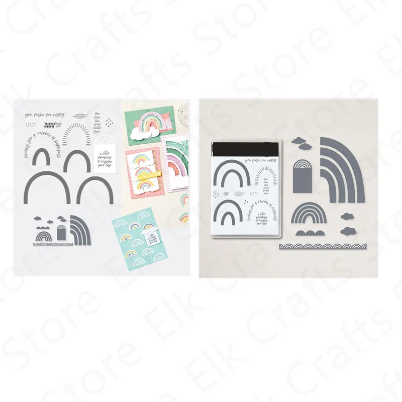 

RAINBOW Pattern Metal Cutting Dies and Clear Stamps For Diary Decoration Making Greeting Card Scrapbooking Art 2022 New Arrival
