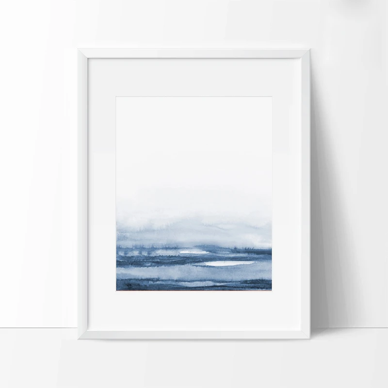 Синяя настенная живопись на холсте плакаты принты абстрактная Гора лес