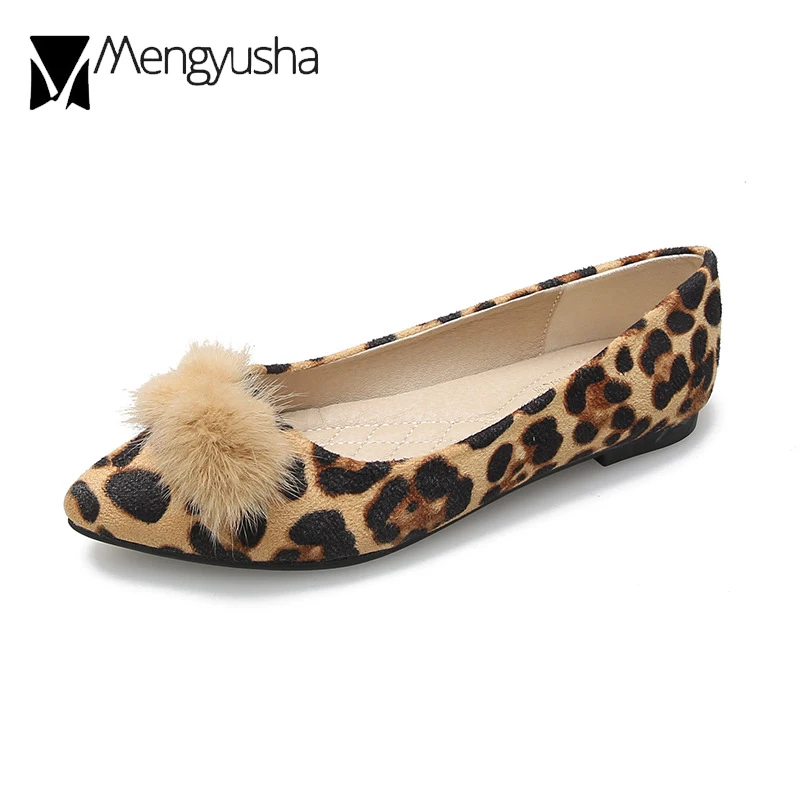 Женские леопардовые туфли на плоской подошве классические из меха норки лоферы