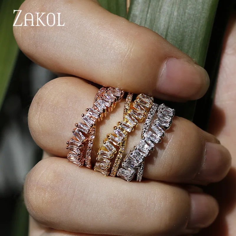 Модные Многослойные кольца ZAKOL с фианитами и чешским цирконием, регулируемые кольца с крестом для женщин, вечерние ювелирные изделия FSRP222