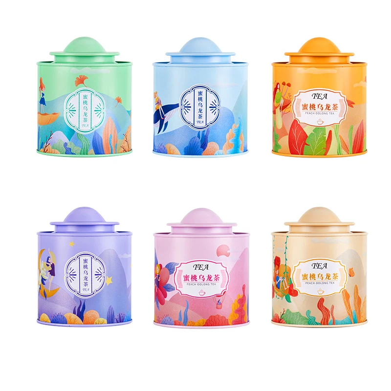 

Japanese Style Scented Tea Storage Box Mini Round Tinplate Packaging Empty Can for Tea Coffee Herb Candy Chocolate Sugar Spices