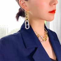 fyuan fashion circle oval shape drop earrings for women geometric chain rhinestone earrings party jewelry gifts