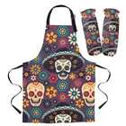 Фартук для кухни, Круглый, красный, синий, с изображением мексиканского черепа, для дома, для выпечки, женские фартуки