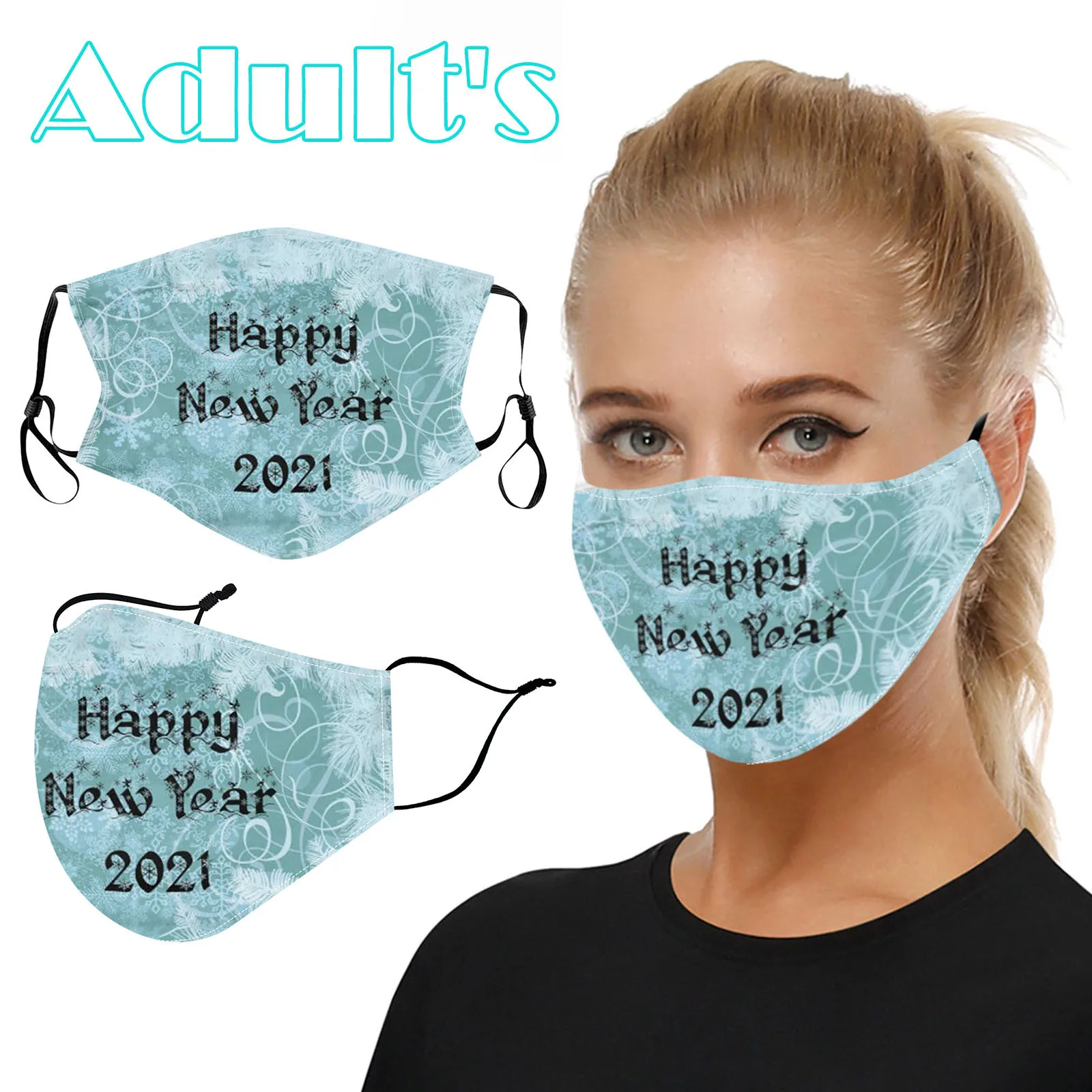 

2021 Letter Printed Face Mask Black Fashion Happy New Year Adult Face Mask Reusable Washable Sun Protection Face Mask Fashion