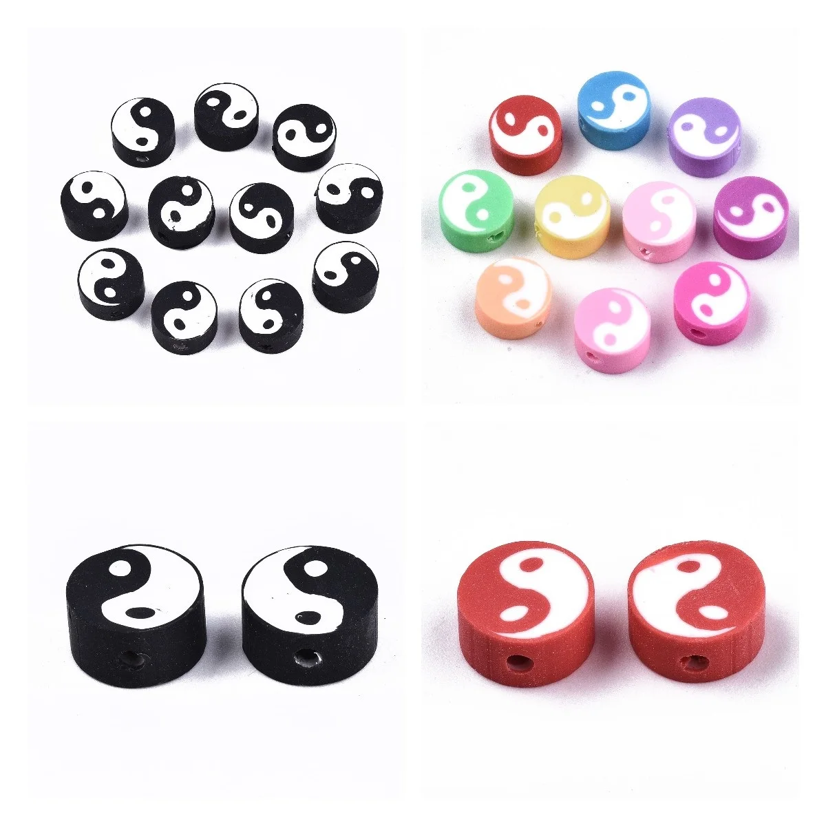 

50pcs 9-10mm Tai Chi Black Handmade Polymer Clay Spacer Loose Beads for Jewelry Making DIY Necklace Bracelet Accessories