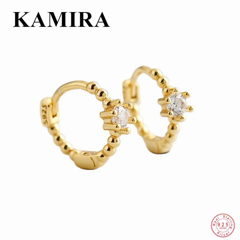 

KAMIRA 925 Sterling Silver Vintage Minimalism Beads White Zircon Stud Earrings for Women Elegant Small Charms Goth Party Jewelry