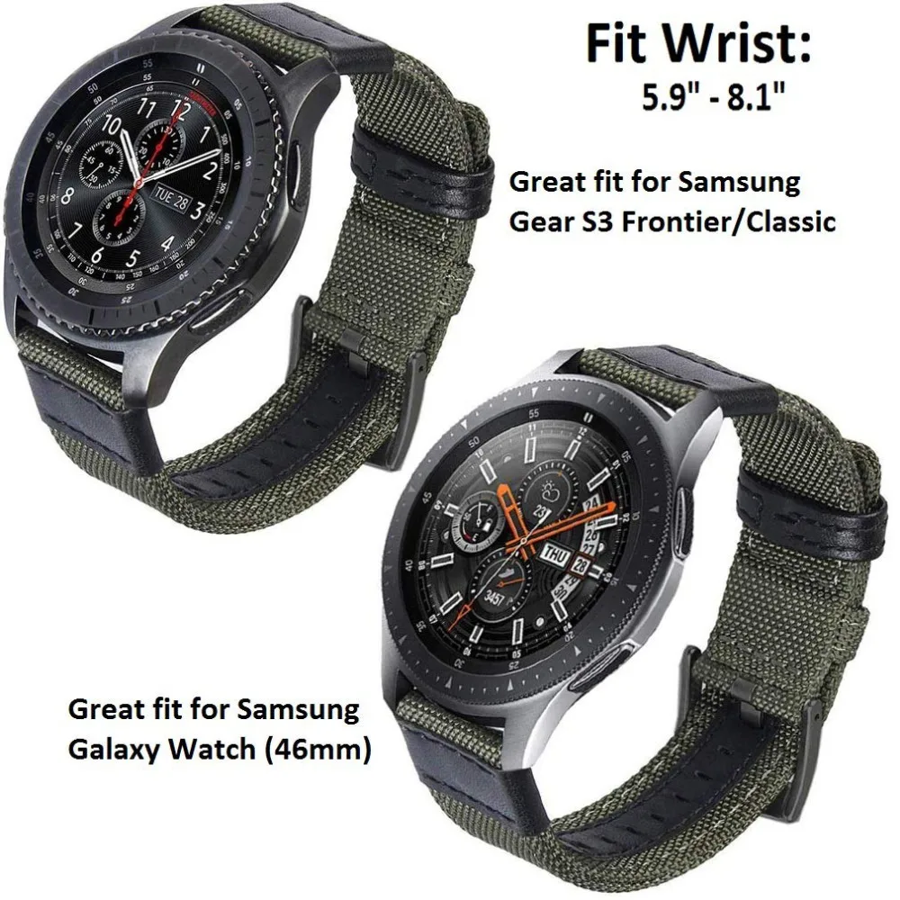 Для gear S3 S2 Frontier/Classic Galaxy Watch 46 мм 42 мм полосы 20/22 мм быстросъемный нейлоновый с кожаным спортивным ремешком на запястье