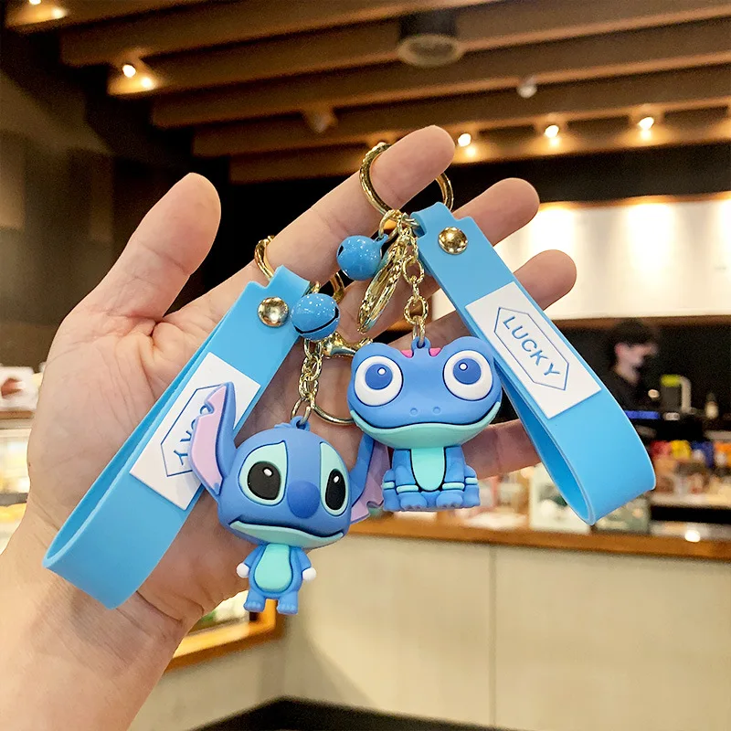 

Disney Cute Cartoon Stitch Kiki Animal Monster Keychain Women Leather Rope Toys Kid Key Ring Chains Car Bag Charm