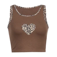 y2k 90s leopard heart ribbed sleeveless crop tops tank top for women girl